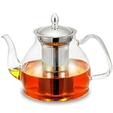 1200mL Glass Teapot, 40oz Stovetop Safe Tea Steeper Glass Kettle with Removable Stainless Steel Infuser for Blooming Tea & Loose Leaf Tea