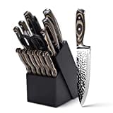 Knife Set,15 Pieces Kitchen Knife Set with Wooden Block,High Carbon Japanese Stainless Steel Knife Block Set,Ultra Sharp, Full-Tang Design,Irregular Hammer Pattern