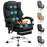 ALFORDSON Ergonomic Office Chair Recline with 8-Point Massage and Heated Seat, Gaming Executive Computer Racer Chair Adjustable Height, Fabric Home Office Chair with High Back Footrest(Fabric Black)