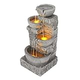 Teamson Home 84.5 cm Cascading Bowls & Stacked Stones LED Outdoor Water Fountain, Gray