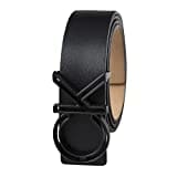 Calvin Klein Men's Casual CK Monogram Cut Out Buckle Belt, Double Black, Medium (34-36)