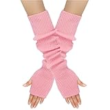 LERTREE Women Girls Knit Cashmere Blend Gloves Long Arm Warmers Elbow Warmers Fingerless Mittens with Thumb Hole (Pink)