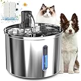 Cat Water Fountain Stainless Steel: 3L Pet Fountain Water Bowl Dog Drinking Dispenser, Cat Feeding & Watering Supplies, Animal Metal Kitty Spout for Cats Inside with Replacement Filters, Silver