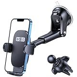 OQTIQ 3-in-1 Suction Cup Phone Holder Windshield/Dashboard/Air Vent, Dashboard & Windshield Suction Cup Car Phone Mount with Strong Sticky Gel Pad, Compatible with iPhone, Samsung & Other Cell Phones