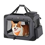 Feandrea Foldable Pet Carrier Bag, Portable Cat Dog Carrier, Soft Sided Pet Travel Carrier with Breathable Mesh, with Handles, Storage Pockets, 70 x 52 x 52 cm, Grey PDC70GY