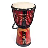 AKLOT African Drum, Djembe Hand-Carved Bongo Congo Djembe Drum 9.5'' x 20'' Mahogany Goatskin Drumhead for Children Starter Beginners (Red)