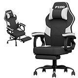 PZDO Gaming Chairs for Adults, Gaming Chair with Footrest & Lumbar Support, Ergonomic Pc Computer Chair with PU Leather, Gamer Chair for Office Gaming, Teens, Kids, 300LBS, Black-White