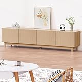 ALFORDSON TV Cabinet Stand 180cm, Oak Wood Entertainment Unit with 3 Closed Cabinet Storage and Cable Management Holes, Media Console Table for Living Room Bedroom