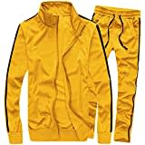 MACHLAB Men's Activewear Full Zip Warm Tracksuit Sports Set Casual Sweat Suit, Yellow, Large