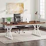 Tribesigns 70.8-Inch Executive Desk, Large Computer Office Desk Workstation, Modern Simple Style Laptop Desk Study Writing Table Business Furniture for Home Office (Brown/White, 70.8 Inch)