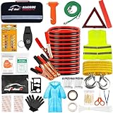 AUTODECO Car Roadside Emergency Kit – Premium, with Jumper Cables, Tow Strap, etc