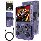 Bewinner R36s 3.5 Inch Retro Gaming Console, 21000+ Games Retro Handheld Game Console, Video Game Console with Dual Stylem Linux/Garlic Supports & Dual 3D Joysticks (Transparent Purple) (128G)