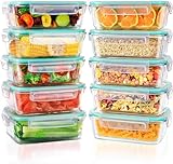 Feshory 10 Pack Airtight Glass Food Storage Containers with Lids (1040ML/35Oz) - Glass Meal Prep Food Containers, Lunch Box Safe for Microwave, Freezer, Dishwasher Kitchen Storage & Organisation