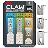 3M CLAW 15, 11.34 and 20.41 Kg. Drywall Picture Hanger Variety Pack with Spot Markers, Heavyweight Hanging Solution for Room Decor and Office Decor, Including Mirrors or Large Art – 8 Pack