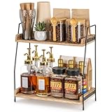 ANBOXIT Coffee Station Organizer for Countertop, Wooden Kitchen Counter Shelf, Coffee Bar Accessories and Organizer, 2 Tier Coffee Condiment Storage, Coffee Caddy for Home, Bathroom, Office - Brown