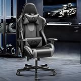 OneGame Gaming Chair Ergonomic, Racing Style PU Leather Game Chair, Adjustable Backrest Swivel Ergonomic Gamer Chair with Lumbar Support, Blackgray