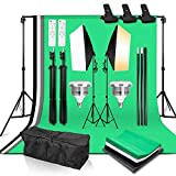 Abeststudio Studio Lighting Kit Bi-Color Dimmable 2X 85W Softbox Continuous Lighting Background Support System Black White Green Screen Backdrop for Portrait Product Photography Video Shooting