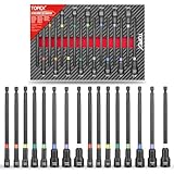 TOPEX 16Pcs Magnetic Impact Nut Driver Set Impact Grade Socket Extension, Metric & SAE Long Drivers, 1/4'' Hex Shank Adapter Drill Nut Driver Power Drill Bit Extensions Tool Accessory