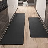 Color&Geometry Kitchen Rugs, Kitchen Rug Set 2 Piece Kitchen Runner Rug Kitchen Floor Mat, Cushioned Anti Fatigue Kitchen Mat Non Skid Waterproof Comfort Standing Kitchen Rug, 17"x29"+17"x59", Black