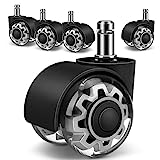 Office Chair Wheels Replacement Rubber Chair casters (Set of 5) Heavy Duty Office Chair casters for Chairs to Replace Chair mats, Floor Protecting Rubber Office Chair Caster Wheels - Universal fit