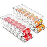 Puricon 2 Pack Soda Can Organizer Dispenser for Refrigerator, Clear Plastic Canned Food Pop Beverage Container Holder Storage Bin with Lid for Freezer Rack Pantry Cabinet Cupboard Kitchen-Standard