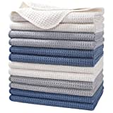 Polyte Premium Microfibre Kitchen Dish Tea Towel Waffle Weave (Dark Blue, Gray, Off White, 40x71) 12 Pack