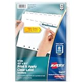 Avery 8-Tab Mini Binder Dividers, 5.5" x 8.5", Easy Print & Apply Clear Label Strip, White Tabs, 1 Set (11427)