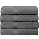 LINENOVA Premium Bath Towels Set (Pack of 4) 100% Combed Cotton, 650GSM, Maximum Softness and Highly Absorbent-Charcoal