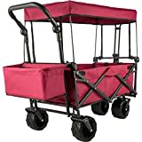 HAPPYBUY Extra Large Collapsible Garden Cart/Wagon with Removable Canopy, 220lbs Capacity Push& Pull Utility Cart with Rear Storage; Upgrad Padded Cotton 600D Oxfort Secure Lock (40IN40IN20IN, Red)