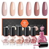 Modelones Nail Polish Set 6 Colors Pink Skin Tones Brown Manicure DIY Nail Art Salon for Women Girl Gift