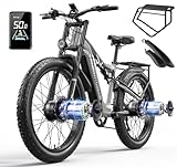 Shengmilo S600 Dual Motor Electric Bicycle, 26 Inch Fat Tire Adult Off-Road Electric Bicycle with Removable 48V 17.5Ah Battery, 7-Speed, with Double Shock Absorbers and Hydraulic Brakes Electric