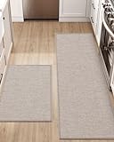 DEXI Kitchen Rugs and Mats Non Slip Washable, Absorbent Kitchen Mats, Woven Kitchen Runner Rug, Kitchen Floor Mats for Front of Sink, Laundry Room, Hallway, 17"x29"+17"x59", Khaki