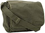 ARMYU Olive Green Original Heavyweight Cotton Canvas Classic Heavyweight Military Messenger Bag + Streamer, Olive Green, 15" x 11" x 6, Olive Messenger Military Shoulder Bag