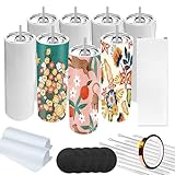 8/25 Pack 20 oz Sublimation Tumblers Stainless Steel Double Wall Insulated Cups, Blank White with Lid, Straw, Individually Boxed. Includes Heat-Resistant Tape and Gift Box!