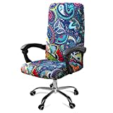 smiry Stretch Printed Computer Office Chair Covers, Soft Fit Universal Desk Rotating Slipcovers, Removable Washable Anti-Dust Spandex Chair Protector Cover with Zipper (Large, Paisley)