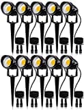 SUNVIE 12W Low Voltage LED Landscape Lights with Connectors, Outdoor 12V Super Warm White (900LM) Waterproof Garden Pathway Lights Wall Tree Flag Spotlights with Spike Stand (10 Pack with Connector)