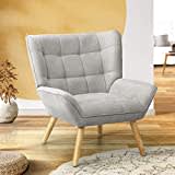 Oikiture Armchair Fabric Lounge Accent Chair Grey