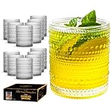 Hobnail Drinking Glasses Set of 12, (15oz) Vintage Beaded Glassware, Romantic Water Cups, Clear Retro Embossed Cocktail Glasses for Beverage Water Rocks