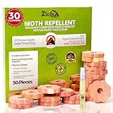 Zidina Moth Repellent for Wardrobes | 30x Rings 100% Natural Cedar Wood Moth Repellent, Best Alternative to Moth Balls | Wardrobe Fresheners and Moth Killer | Organic Fabric Bag, Sand Paper Included