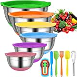 Menbyci 6 Pcs Mixing Bowls with Lids,Stainless Steel Mixing Bowls,Colorful Non-Slip Bottoms,Including Kitchen Utensils,Mixing Bowl Set for Kitchen Mixing Baking Prepping Cooking Serving