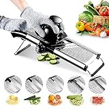 Mandoline Food Slicer, Adjustable Mandoline Slicer for Kitchen, Stainless Steel Mandolin Vegetable Chopper for Potato/Tomato/Onion, Vegetable Slicer Julienne Cutter with Cut-Resistant Gloves