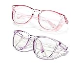 SQIMZAR Safety Glasses Goggles For Women Nurses Protective Eyewear,Anti Fog Clear Purple+clear Pink