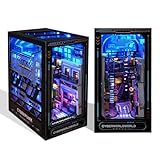 DIY Book Nook Kits, 3D Wooden Puzzles Bookshelf Insert Decorative Bookend Model Kits with LED,DIY Diorama Dollhouse Kit Crafts Hobbies Gifts Home Decor for Christmas Halloween(Cyberpunk)