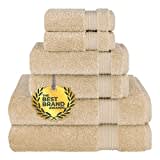 Luxury Hotel and Spa Quality, 100% Ring Spun Genuine Cotton, Maximum Softness and Absorbency by United Home Textile, Cotton, Sand Taupe, 6 Piece Towel Set