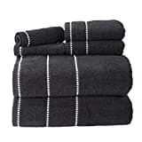 Lavish Home Luxury Cotton Towel Set- Quick Dry, Zero Twist and Soft 6 Piece Set with 2 Bath Towels, 2 Hand Towels and 2 Washcloths by (Black/White)