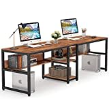 Tribesigns Two Person Desk with Bookshelf, 78.7 Computer Office Double Desk for Two Person, Rustic Writing Desk Workstation with Shelf for Home Office (Brown)