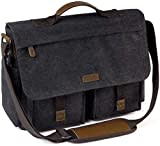 Messenger Bag for Men, VASCHY Vintage Water Resistant Waxed Canvas Satchel 15.6 inch Laptop Briefcase Shoulder Bag with Padded Shoulder Strap Gray