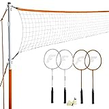 Franklin Sports 52631 Badminton Net Starter Set - Includes 4 Steel Rackets, 2 Birdies, Adjustable Net and Stakes - Backyard or Beach Badminton Set - Easy Net Setup