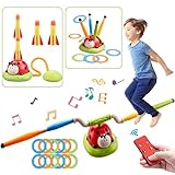 JOY SPOT! Outdoor Toys for Kids, 3 in 1 Musical Jump Toys/Ring Toss Game Toys with Remote Control, Stomp Rocket Launcher, Sports & Outdoors Game Toy, Birthday Gifts for 3-12 Year Old Boys Girls