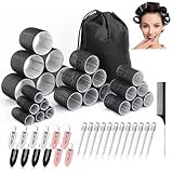 ZANZER 50PCS Hair heatless Roller Set, 24Pcs Hair Roller with 4 Different Sizes 60mm 45mm 36mm 25mm Self Grip Hair Curler Roller with 12Pcs Hair Duckbill Clips and 12Pcs No Bend Hair Clips for Long Medium Short Hair with Comb and Storage Pouch for Salon